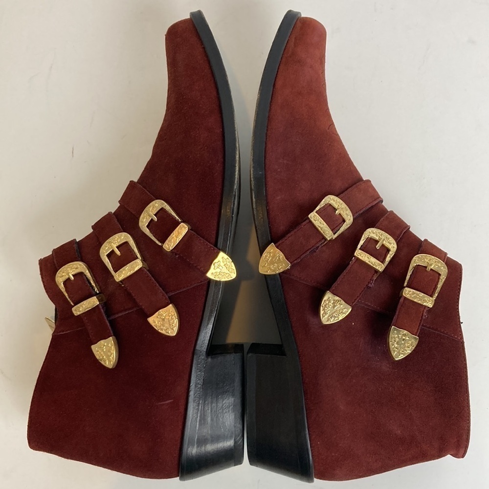 Anine Bing Witchy Western Emma Boots Burgundy Gold Triple Buckle Luxury Cowboy - Picture 15 of 16